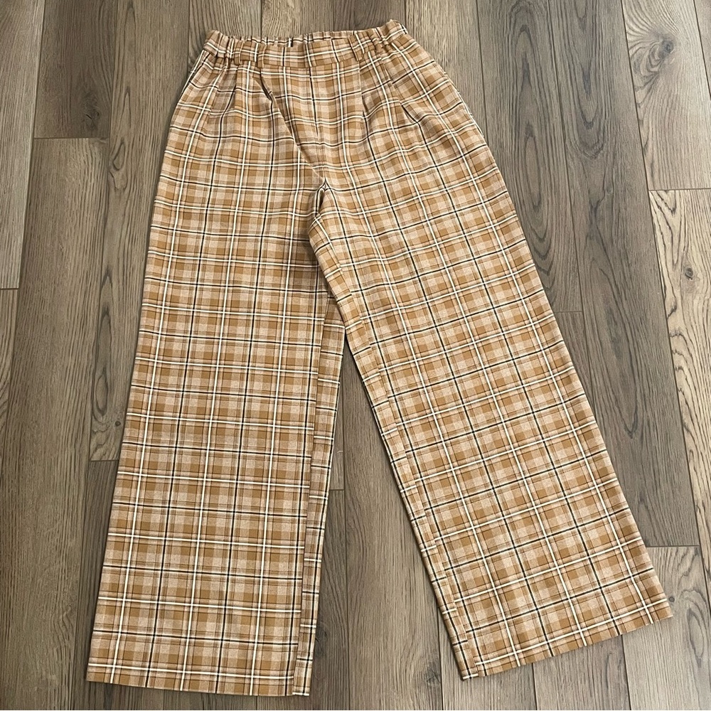 Melrose and Market Brown‎ Plaid Wide Leg Trouser Pants Women’s XXS